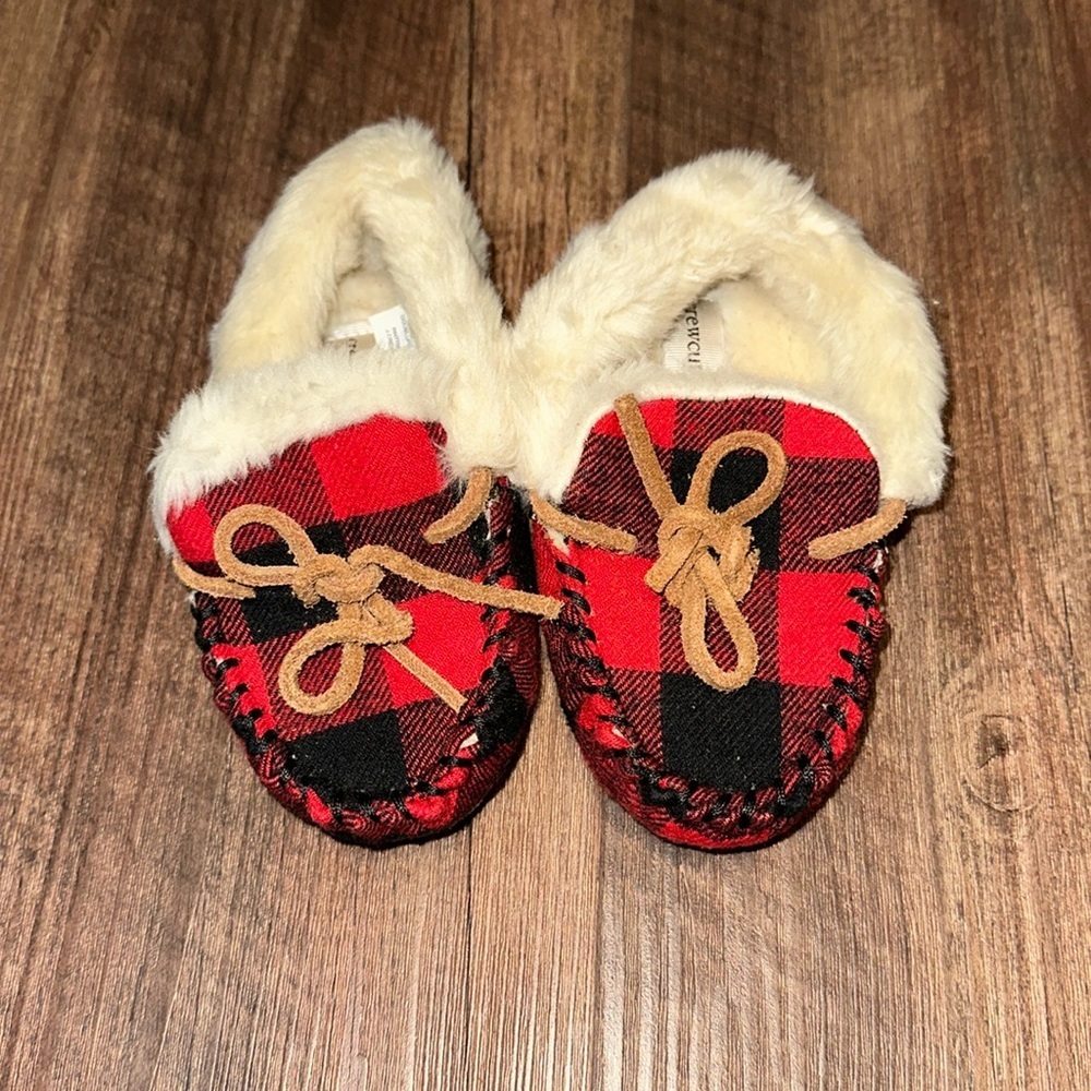 Crewcuts Fur Lined Slippers Buffalo Plaid size 10